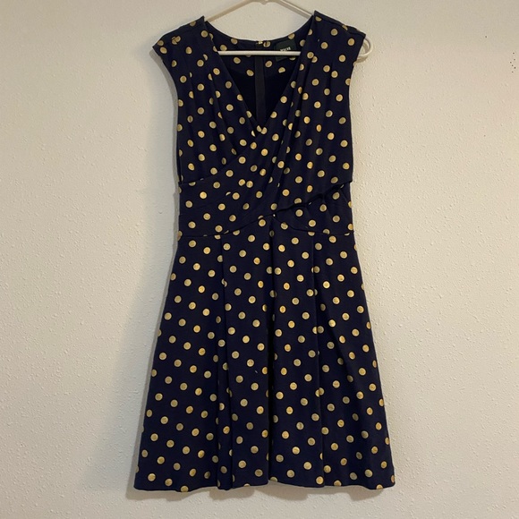 Anthropologie Maeve Ophira Polka Dot Dress S Navy Gold - Picture 3 of 11